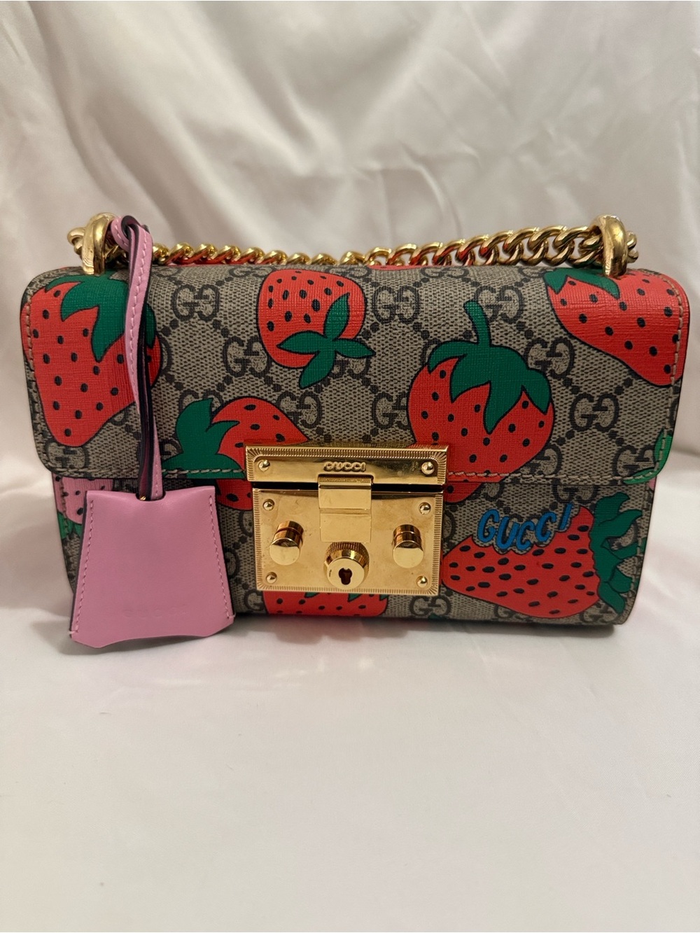 Pre-Loved Gucci Padlock GG Strawberry Small Shoulder Bag — Pristine Condition